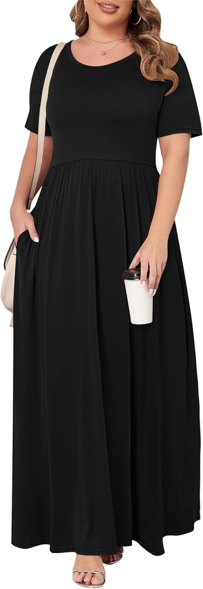 Women’S plus Size Maxi Dresses for Curvy Women Summer Casual Short Sleeve 2026 Long Dress 14W-26W